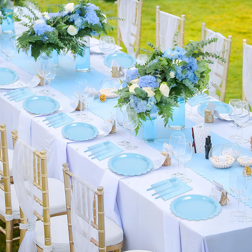 Xiangqu 350 Pcs Light Blue Paper Plates and Napkins, Boy Baby Shower Decorations Include Scalloped Plates Napkins Cups for Kindergarten Graduation, Bridal Shower, Summer Wedding, Birthday