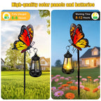 Solar Garden Light Outdoor, Waterproof Metal Butterfly Stake with Lantern