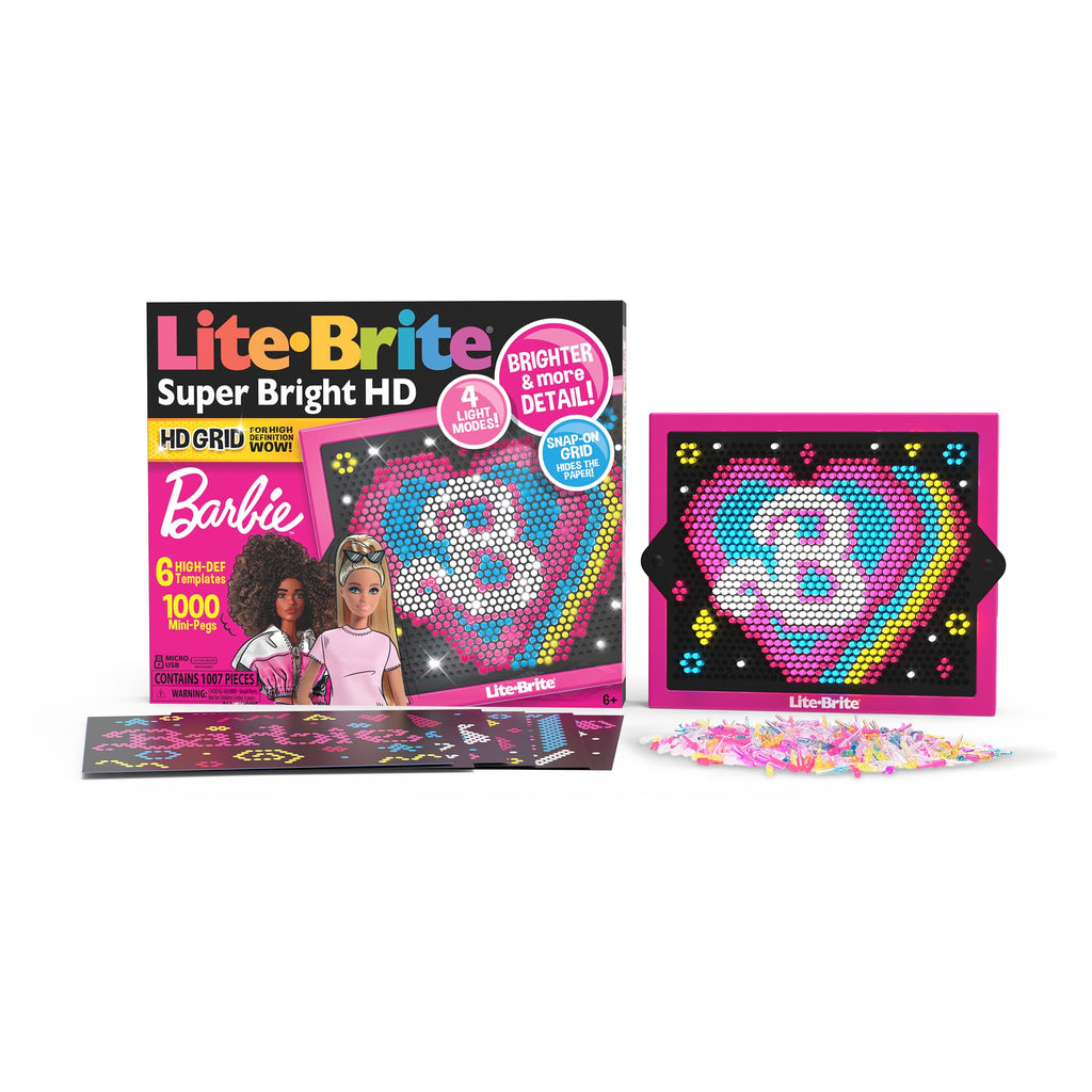 Lite Brite Super Bright HD, Barbie Edition - Creative Retro Light-Up Screen – Educational Play for Children, Enhances Creativity, Gift for Girls and Boys Ages 6+