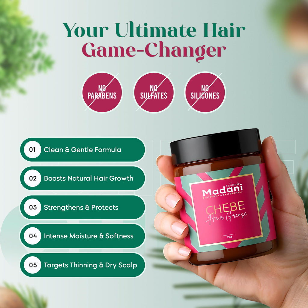Chebe Hair Growth Grease with Rosemary Oil - Hair Thinning and Hairloss Treatment for Men & Women, Vegan Hair Regrowth Butter, Scalp Moisturizer
