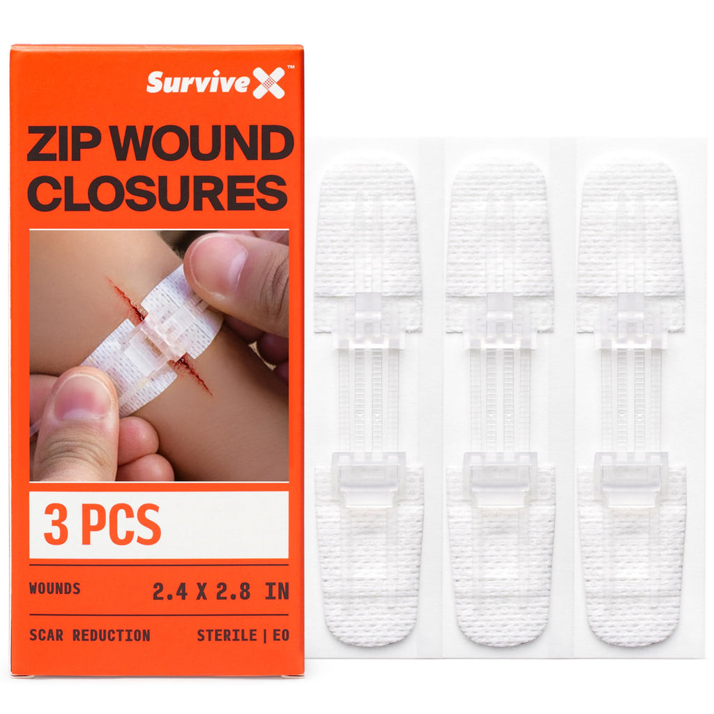 SurviveX Zip Stitch Wound Closure Strips - First aid Kit - Repair Wounds Without Stitches - Zipstitch Sutures - Laceration Closures - 3 PCS