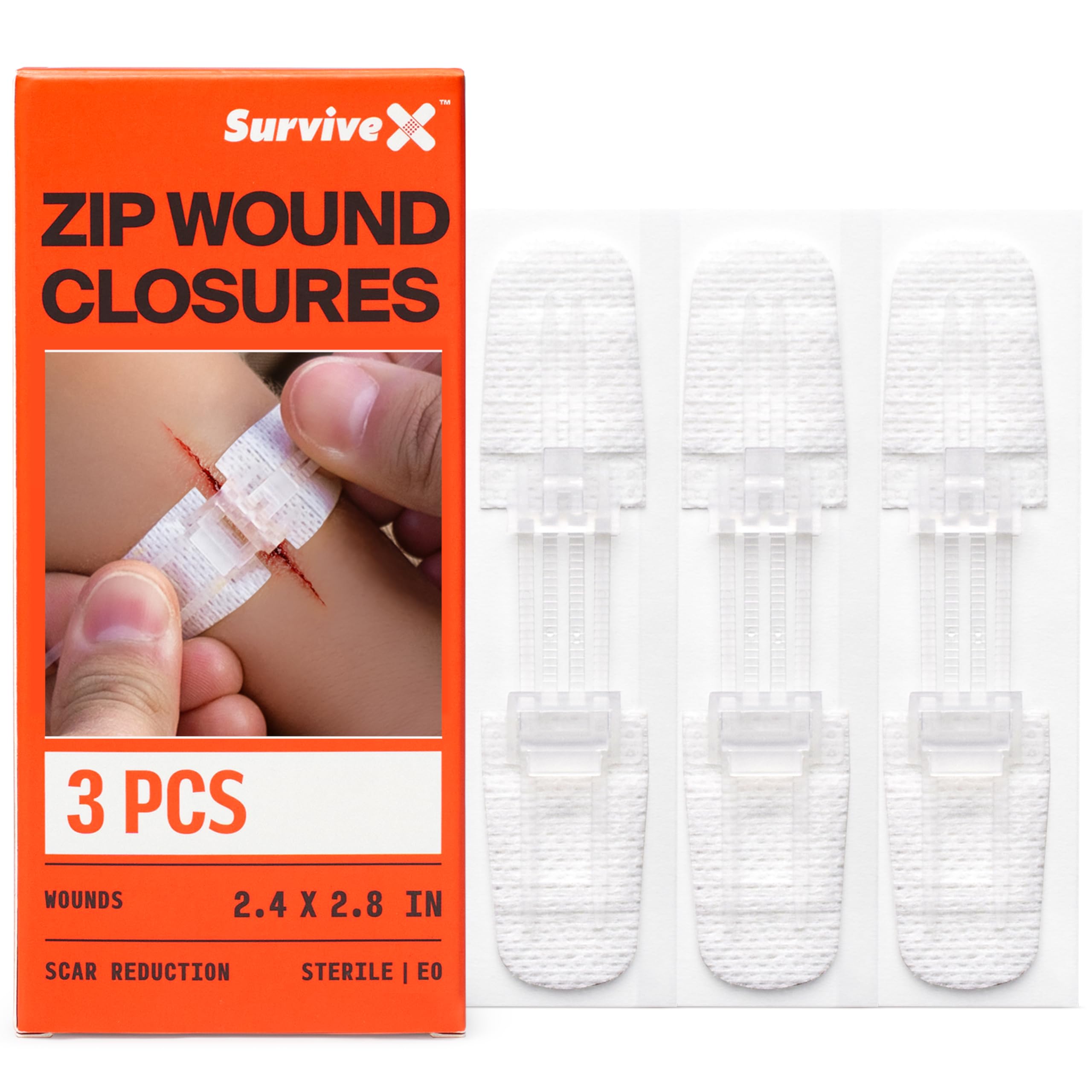 SurviveX Zip Stitch Wound Closure Strips - First aid Kit - Repair Wounds Without Stitches - Zipstitch Sutures - Laceration Closures - 3 PCS