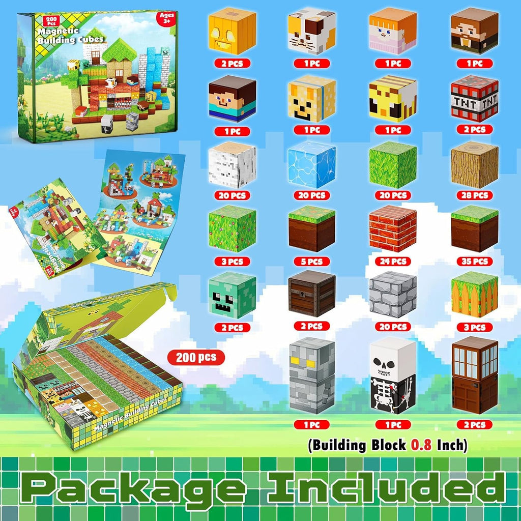 ToyUnited 200PCS Magnetic Blocks - Magnetic Building Blocks, Magnet Cubes Game, Stacking Forest Set, STEM Montessori Sensory Stacking Toys for Kids, Birthday Gifts for Boys and Girls Age 3+ Years Old