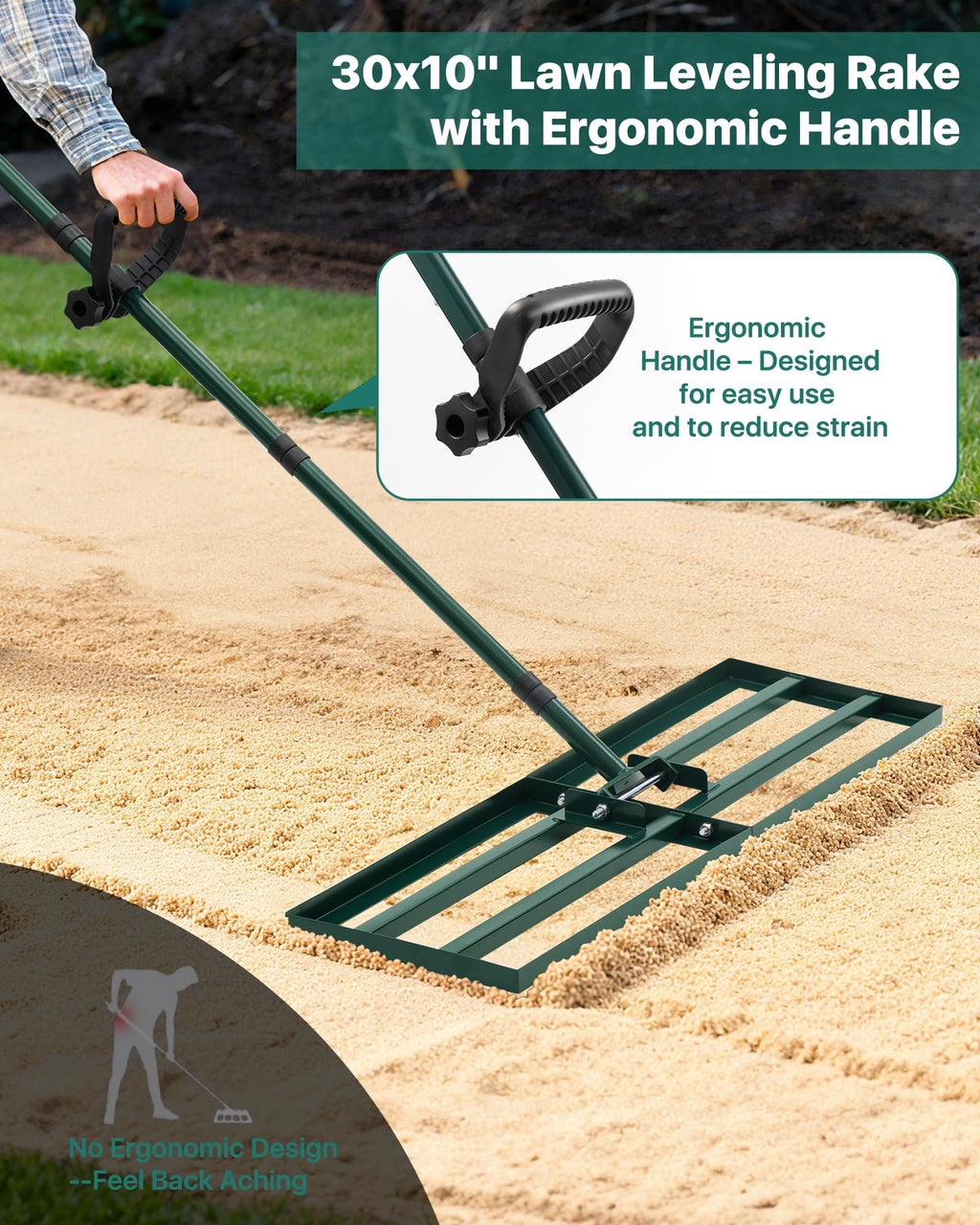 JivaJot Lawn Leveling Rake, 30 x 10, Yard Leveling Rake for Soil