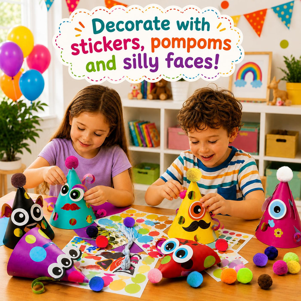 Glittery Garden Party Hats for Kids Art & Craft. Fun Birthday Activity Kit with Stickers. Animal Theme Party Favor, Game Supplies. Christmas, Thanksgiving, Easter Decoration