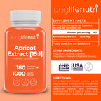 Apricot Extract - Advanced Formula, 1000mg per Serving, 180 Vegetarian Capsules for Natural Vitality, 3-Month Supply, Organic from Prunus Armeniaca - 15:1, Made in USA, Lab Tested, Non-GMO
