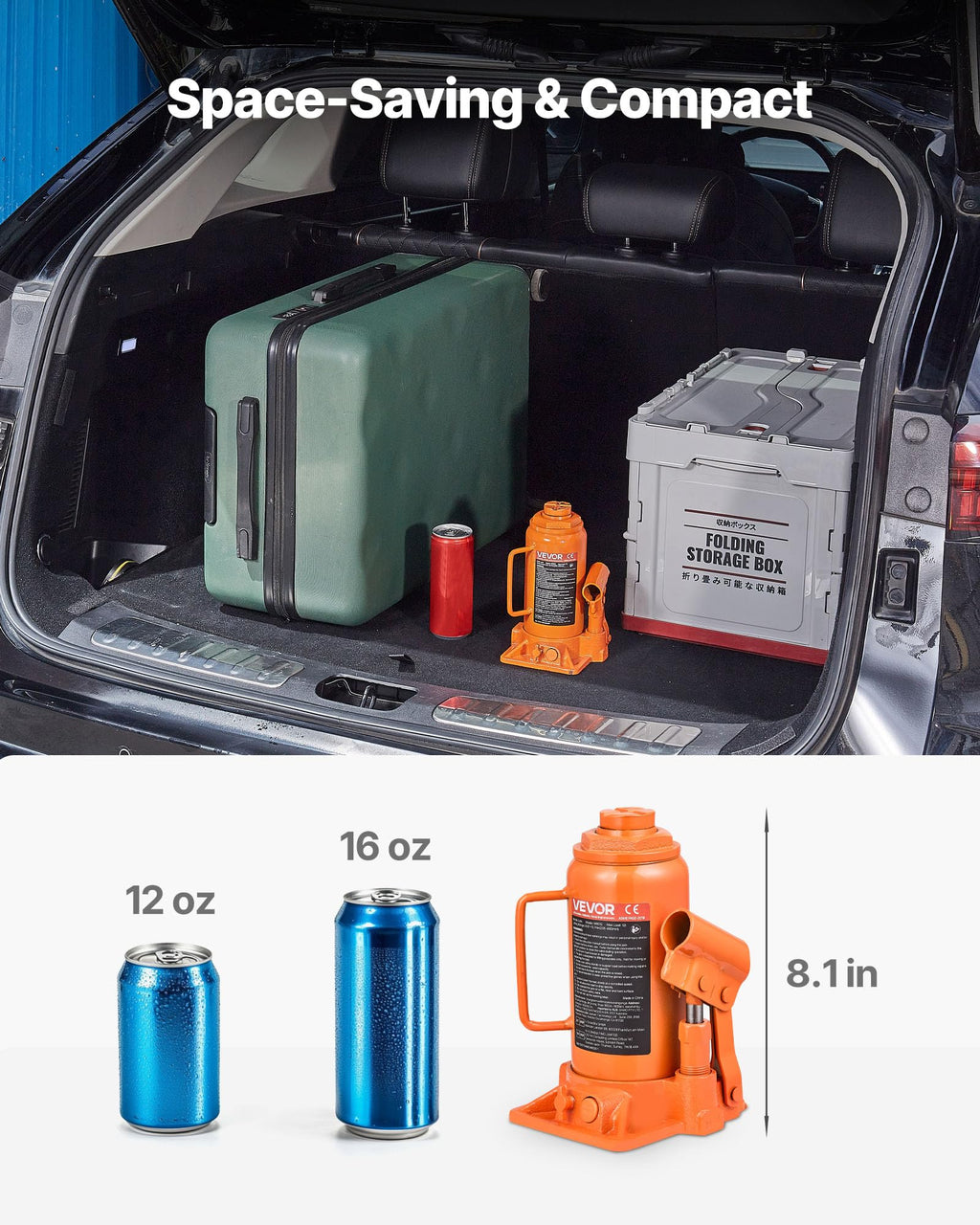 VEVOR Hydraulic Bottle Jack, 12 Ton/24000 lbs All Welded Car Hydraulic Jack, Features 7.5-14 in Lifting Range & 3-Section Long Handle, for Pickup Truck, Truck, RV, Auto Repair Industrial Engineering