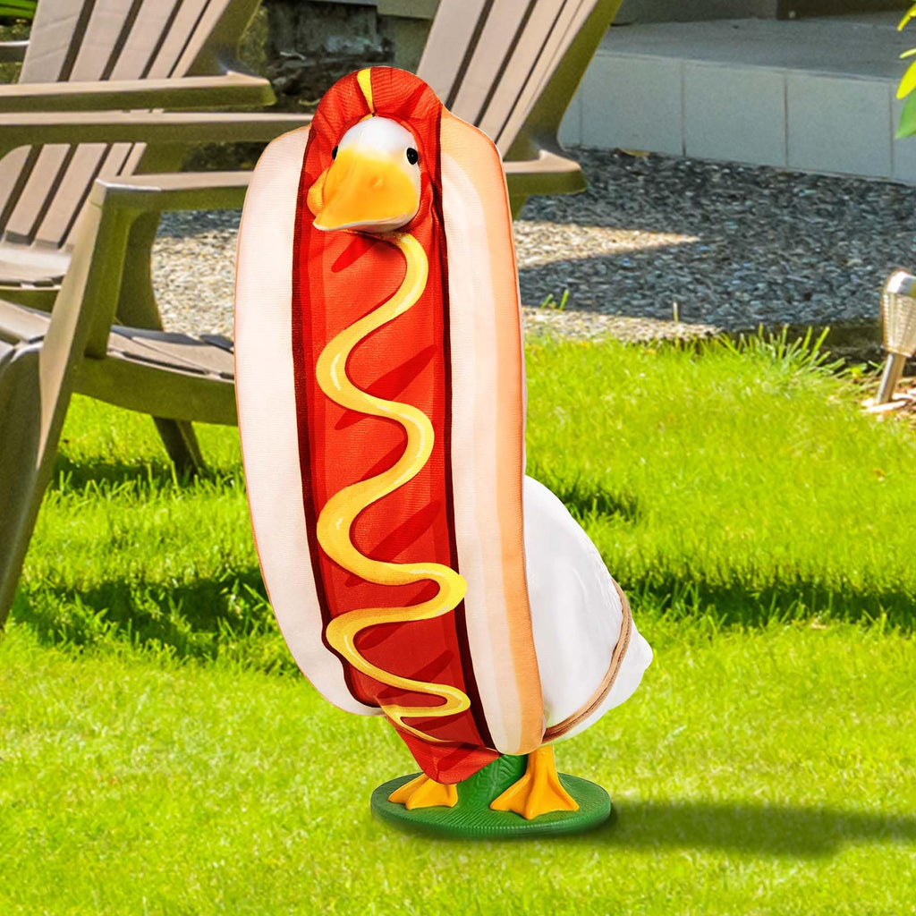 JcHrmers Hot Dog Goose Outfits Hotdog Porch Goose Clothes, Fits 23" Cement Plastic Goose Statue for Outdoor Garden Yard Patio Art Decoration