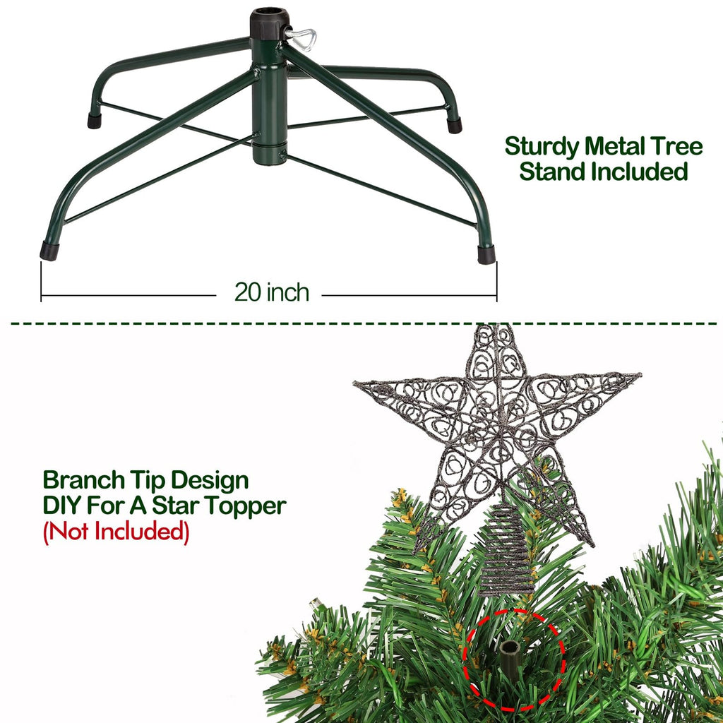 Hykolity 6 ft Prelit Christmas Tree, Artificial Christmas Tree with 250 Warm White Lights, 1032 Tips, Metal Stand and Hinged Branches