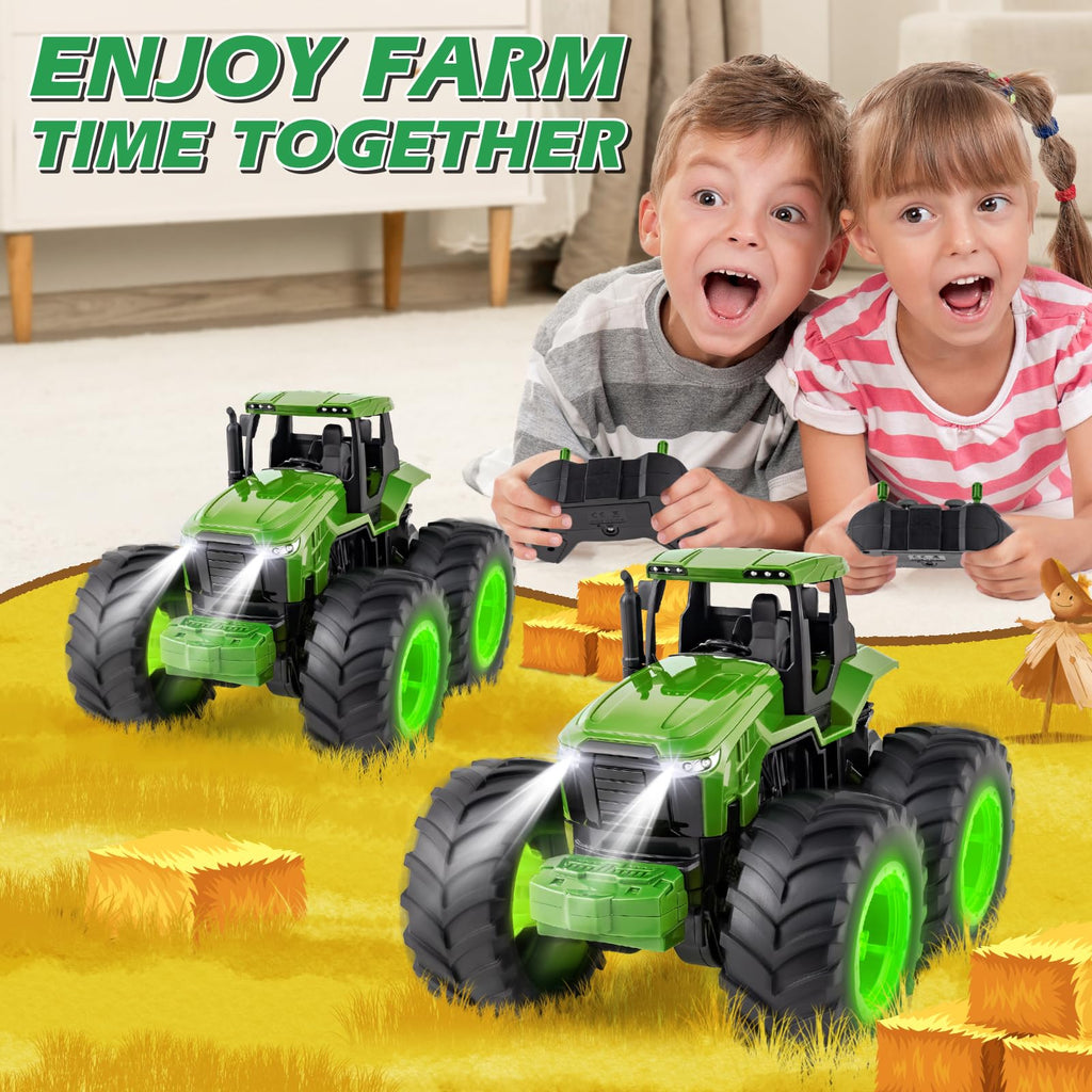 IJIGU Remote Control Tractor Toys, Light Up Farm Monster Trucks Toy for Boys 3, 4, 5, 6, 7 Year Old, 2.4 Ghz RC Tractor Toys, Ideal Christmas, Birthday Gifts for Kids