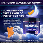 Magnesium Glycinate 2150MG Gummies for Women and Men, High Absorption Magnesium Glycinate, Citrate, Malate, Sugar Free, Vegan, 60 Chews, Pack of 2, Orange