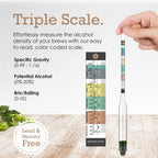 Brewer's Elite Hydrometer - for Home Brew Beer, Wine, Mead and Kombucha - Deluxe Triple Scale Set, Hardcase and Cloth - Specific Gravity ABV Tester (Hydrometer & Glass Test Jar Kit)