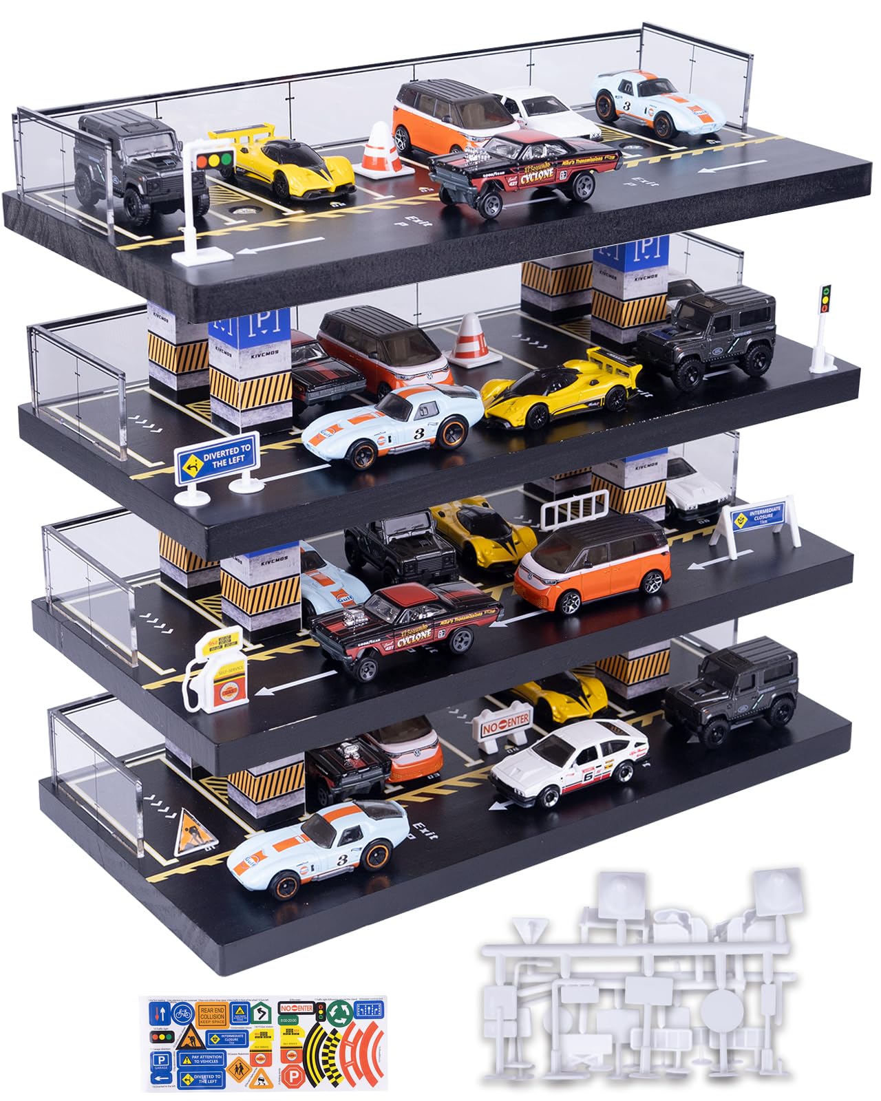 Hotwheels Display Case,Hot Direct Wheels Dispaly Case,1/64 Scale Diecast Toy Car Storage, Parking Garage Diorama - Freestanding Storage with 4 Levels 24 Spots Maximum 40 Cars(Cars Not Included)