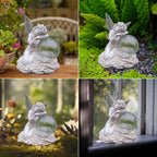 RATUEJIA Solar Fairy Garden Statue, Outdoor Waterproof Resin Fairy Figurine Lights with Cracked Glass Ball, Fairy Garden Decor for Yard Patio Lawn, Ideal Gift for Women & Garden Lovers