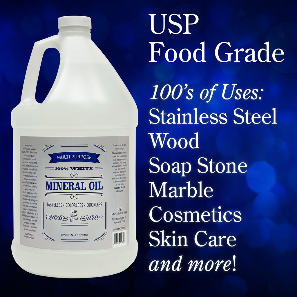 Mineral Oil, 1 Gallon, USP Food Grade, 100% Pure, Tasteless, Colorless, Odorless, Multi Purpose, Skin Care, Cosmetics, Wood and More!