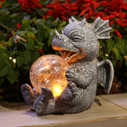Jy.Cozy Garden Dragon Statue Solar Powered Outdoor Figurine Light Decor Cute and Hold Glowing Glass Ball Resin Sculpture Home Decoration for Porch Patio Lawn Farm Yard Housewarming Ornament Gift