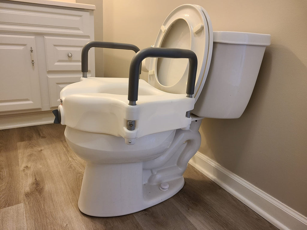 Carex E-Z Lock Raised Toilet Seat with Handles, 4.5 Inch Toilet Seat Riser with Arms, Toilet Riser Fits Most Toilets, Elongated or Round, Toilet Seat Lifter, White