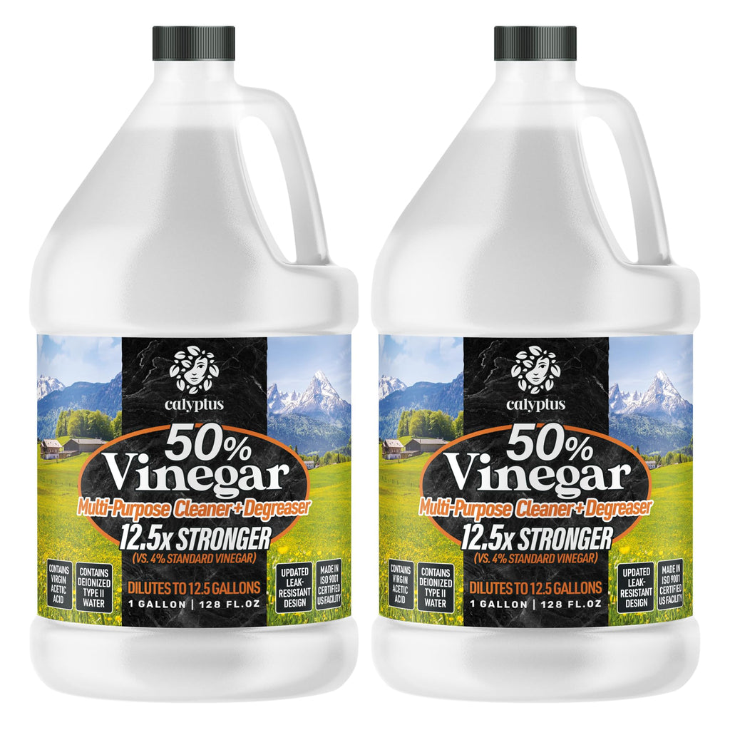 Calyptus 50% Pure Concentrated Vinegar | Maximum-Performance (12.5X) Power | Technical Grade | Dilutes Easily to 5% Acidity (1.5 Cups per Gallon) | Home and Outdoor Cleaning Concentrate | 2 Gallon