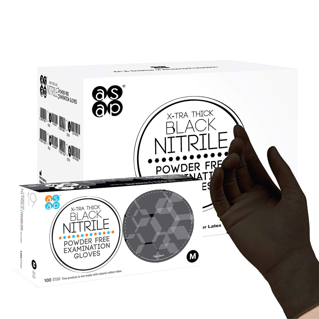 ASAP Black Nitrile Gloves Disposable Latex Free - 4 Mil, Powder Free, Food Safe, Kitchen & Medical Gloves - Durable Rubber Cleaning & Tattoo Supplies (X-Large, 1000 Count)