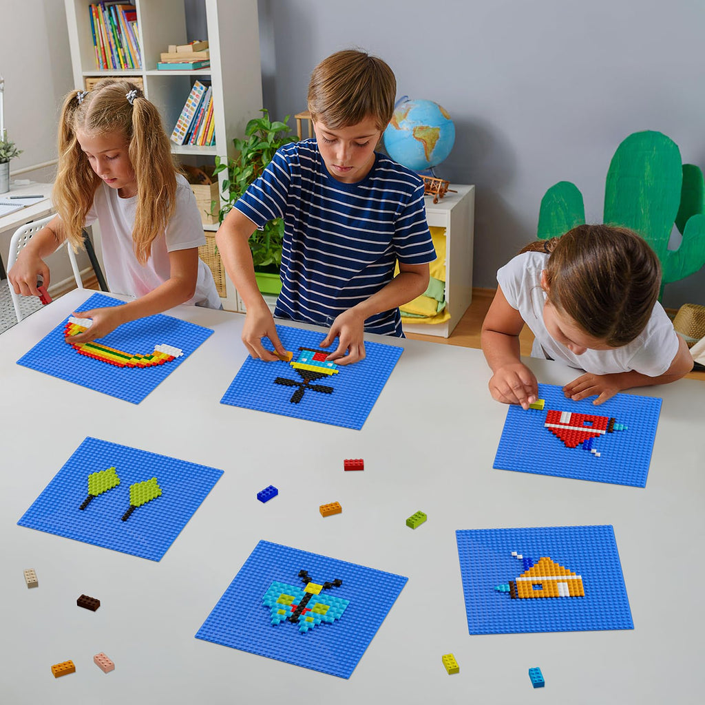 Classic Baseplates, Peel and Stick Base Plates for Building Bricks, Compatible with Major Brands, Self-Adhersive Base for Bricks 10" x 10", 6 Pack Blue…