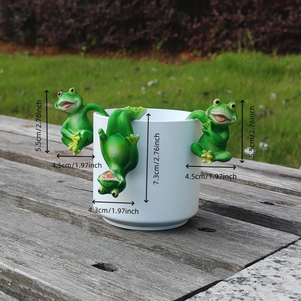 LithosKryos 3 PCS Playful Frog Statues Pot Hugger Decorations for Plant, Miniature Frog Figurines,Women Gifts,Garden Decor Outdoor, Suitable for Flower, Courtyard and Lawn Decorations