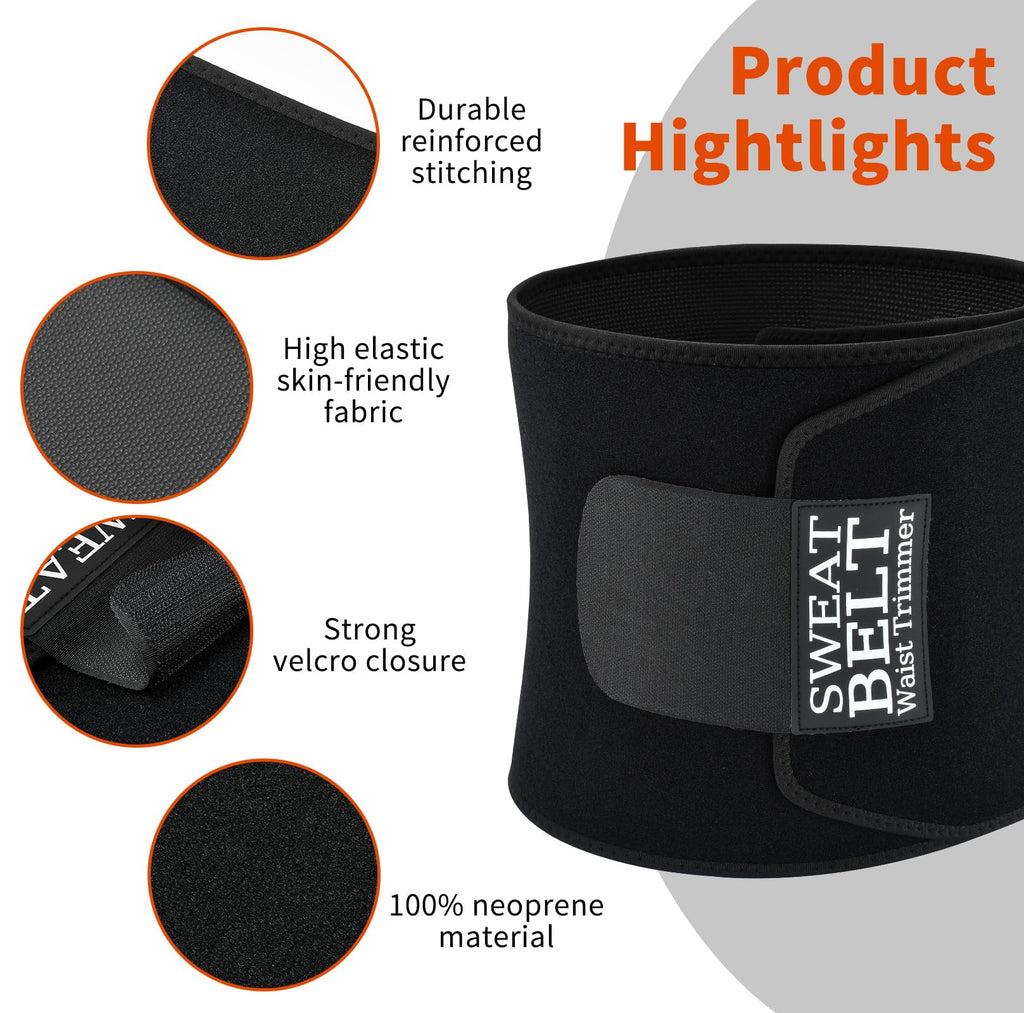 AMZBOSS Waist Trainer for Women & Men, Waist Sweat Band, Belly Band Sweat Belt, Stomach Wrap, Body Shaper Belt (Black, Large)