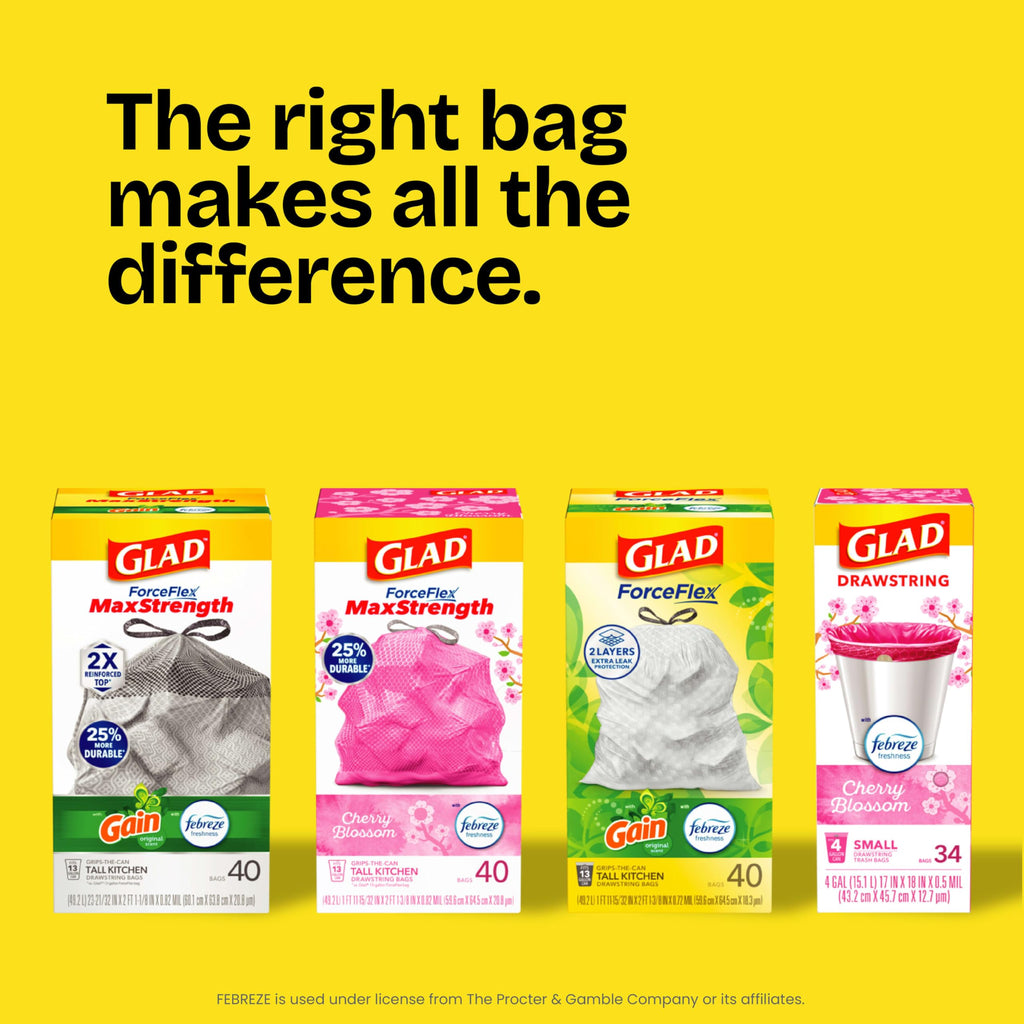 Glad ForceFlex Heavy Duty Trash Bags With Clorox, Mountain Air, 30 Gal, 50 Ct (Package May Vary)