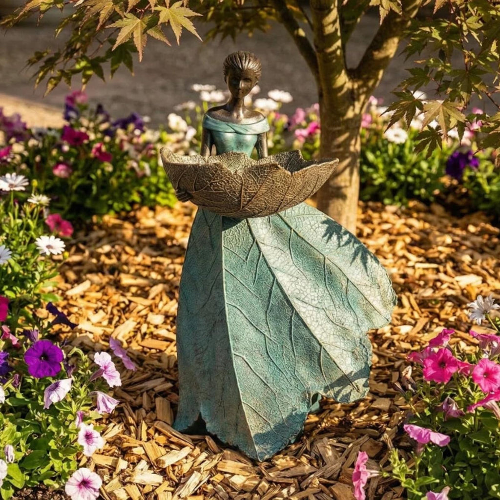 DiliComing Fairy Garden Statues Bird Feeder - 12 Inch Outdoor Fairy Statue