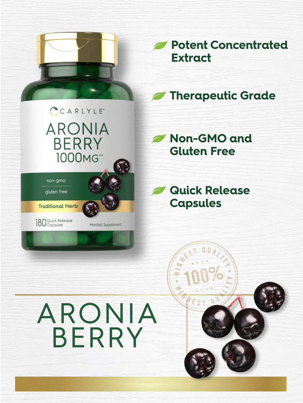 Carlyle Aronia Berry Capsules | 180 Pills | Chokeberry Extract | Non-GMO & Gluten Free Supplement