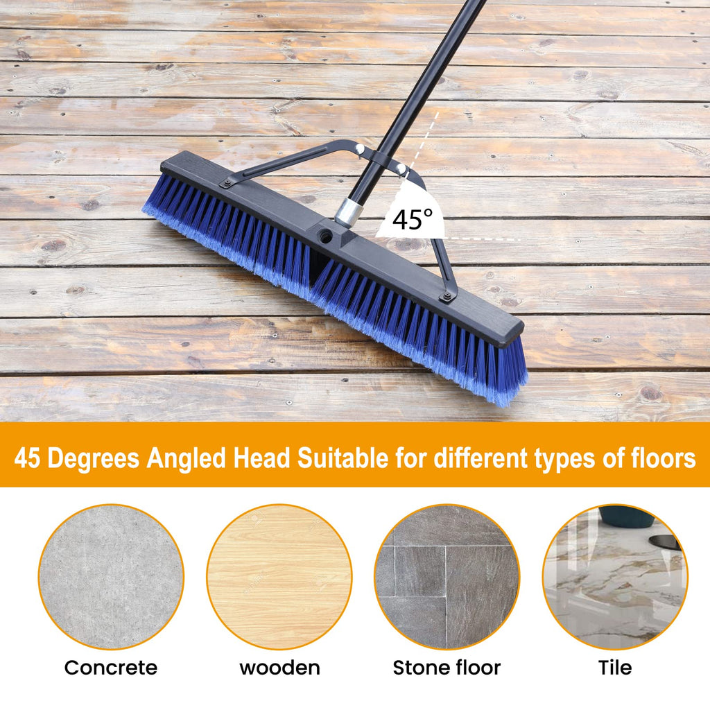 24 inches Push Broom Outdoor for Deck Driveway Garage Yard Patio Concrete Floor Cleaning-Blue