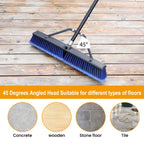24 inches Push Broom Outdoor for Deck Driveway Garage Yard Patio Concrete Floor Cleaning-Blue