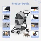 Pet Stroller 4 Wheels Dog Cat Stroller for Small Medium Dog Cats Carrier Jogger Travel Foldable Puppy with Detachable Carrier