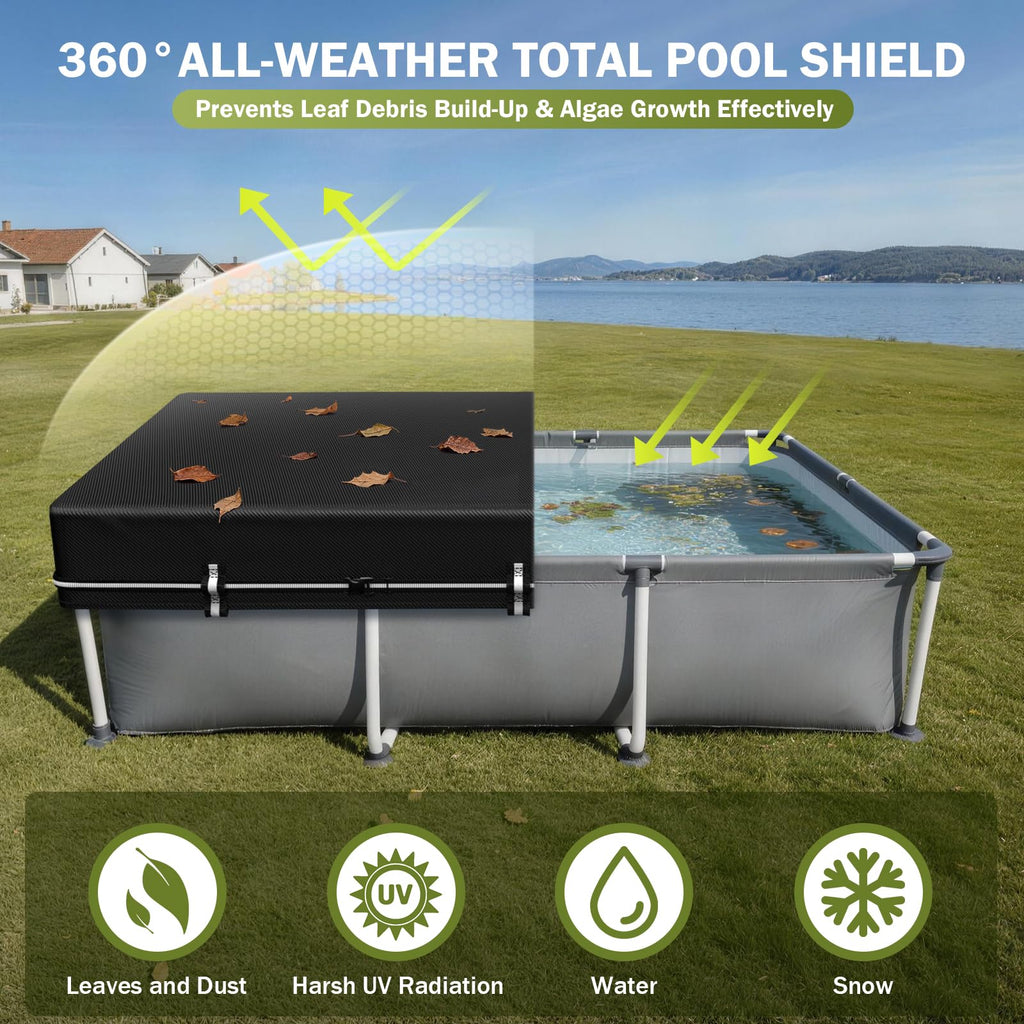 8x14Ft Rectangular Pool Cover, Swimming Pool Cover for Above Ground Pool, Solar Cover Including Full-Circle Windproof Buckle, Winter Cover Ideal for Waterproof and Dustproof