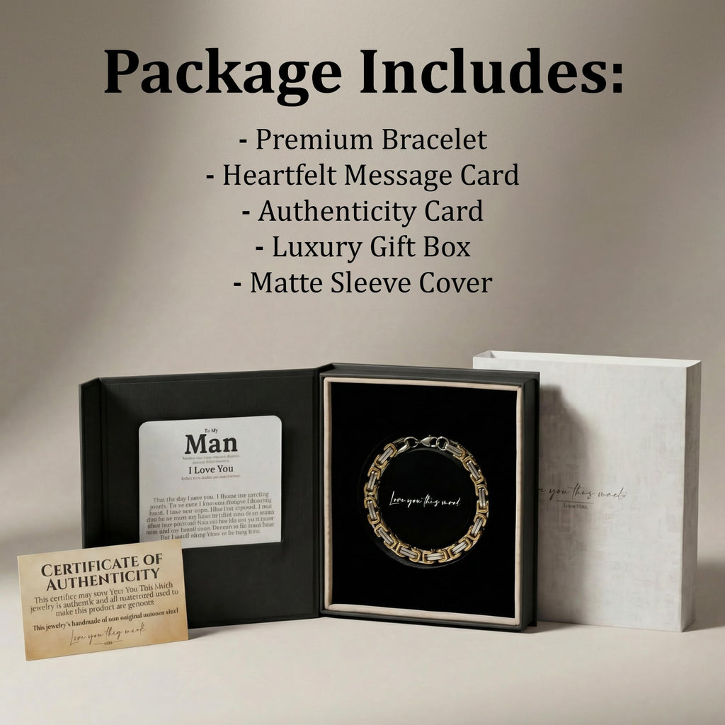 Love You This Much To My Man Cuban Link Bracelet for Him, Romantic Birthday Gifts for Him, Jewelry for Him, Best Gifts for Husband from Wife (Silver-Gold, Stainless Steel)