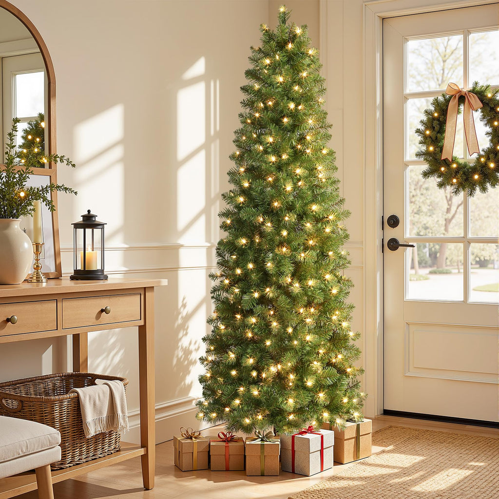 SHareconn Prelit Artificial Pencil Christmas Tree 6FT & Warm White Lights