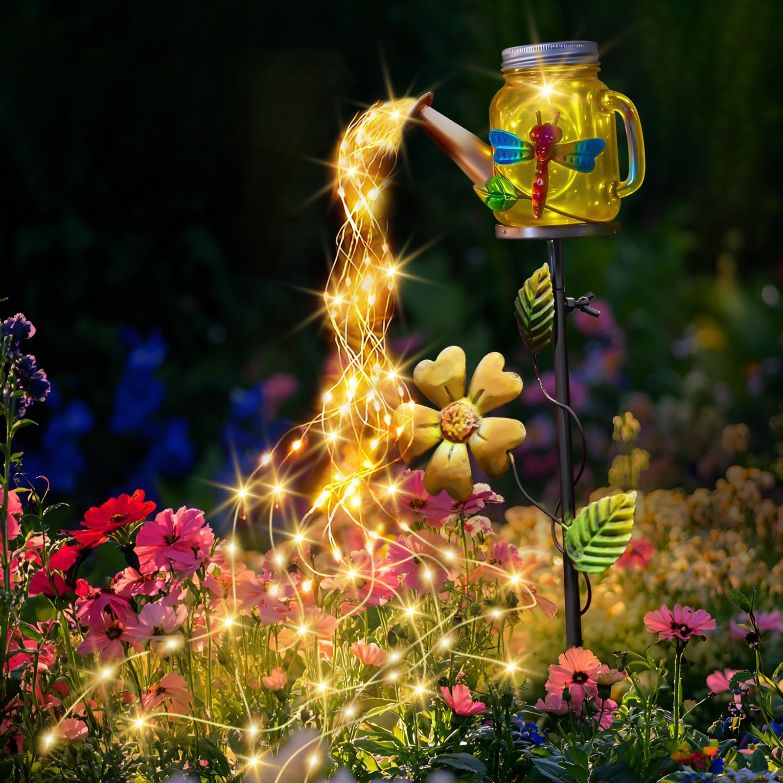 SRNPMIU Solar Watering Can Light, Yard Outdoor Decor Lights, IP65 Waterproof, Hanging Dragonfly Garden Light, Outside Garden Flower Bed Decor, Women Gift, Birthday Gifts