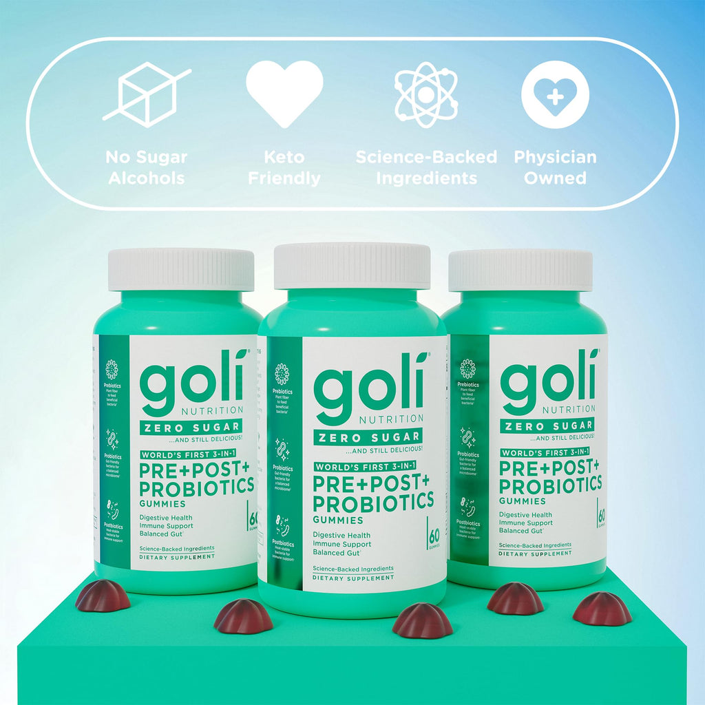 Goli Zero Sugar Pre Pro Postbiotic Gummies - (5 Pack, 300 Total) Worlds First 3-in-1 with DE111, XOS, MCC1849 - No Sugar Alcohols - Vegan, Keto-Friendly, Non-GMO