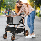 MAMIZO Pet Stroller for Medium Dogs Cats Up to 44 lbs, All-Terrain 3-in-1 Dog Stroller with Detachable Carrier, Rubber Wheels, One-Click Folding, Storage Basket & Cup Holder, for Senior Dogs & Cats