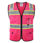 JKSafety Safety Vest for Men Women Hi Vis Relfective Vest with Pockets High Visibility Meet ANSI Standard Pink Color with Extended Yellow Strips (BX331-Pink XL)