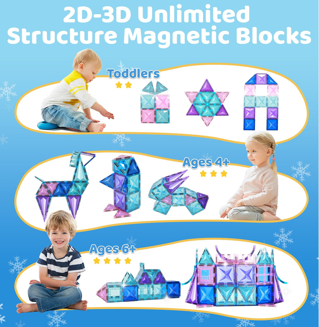 LionFuny 130PCS Magnetic Tiles, 3D Diamond Magnetic Blocks, Magnet Tiles for Kids Age 3-5 4-8 8-12, STEM Sensory Educational Magnet Toys for Kids Girls Boys Birthday Xmas Gifts