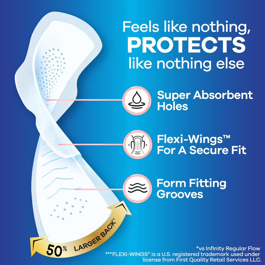 Always Infinity Feminine Pads for Women, Flexfoam Pads with Wings, Size 4, Overnight Absorbency, Unscented, 38 Count
