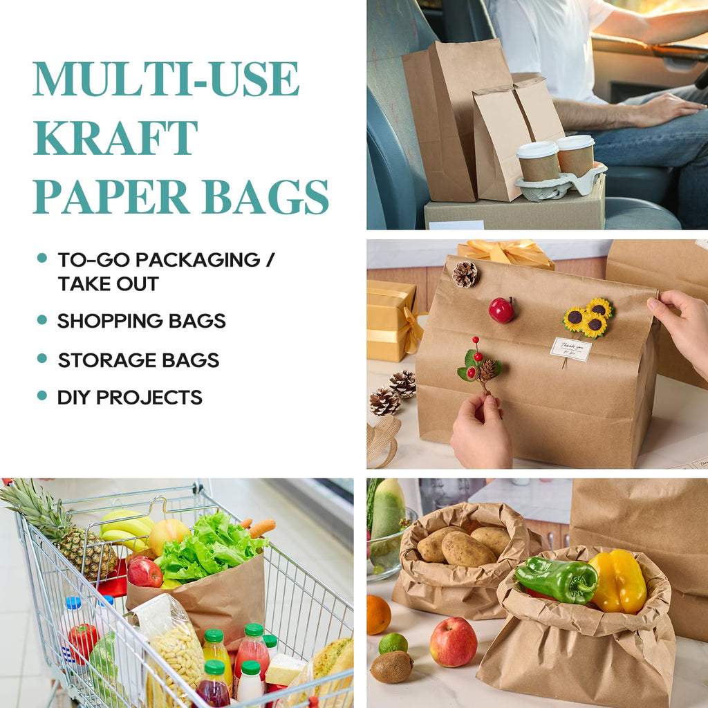 MUCHII 100 Count 57 LB Paper Grocery Bags, Large Brown Kraft Paper Bags for Storage, Shopping