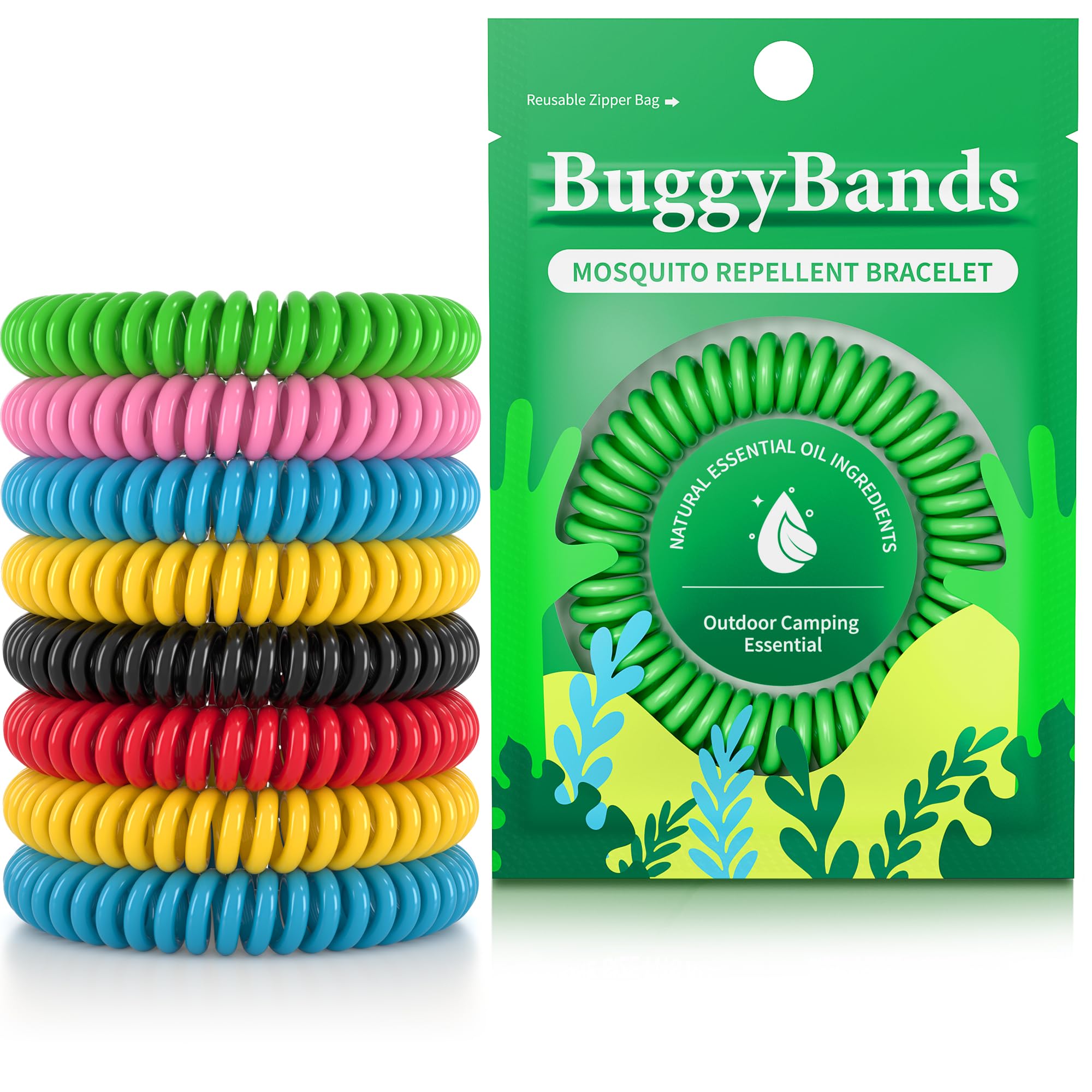 BuggyBands Mosquito Bracelets, 36 Pack Individually Wrapped Wristbands, DEET Free, Natural and Waterproof Bands, Camping Travel Essentials