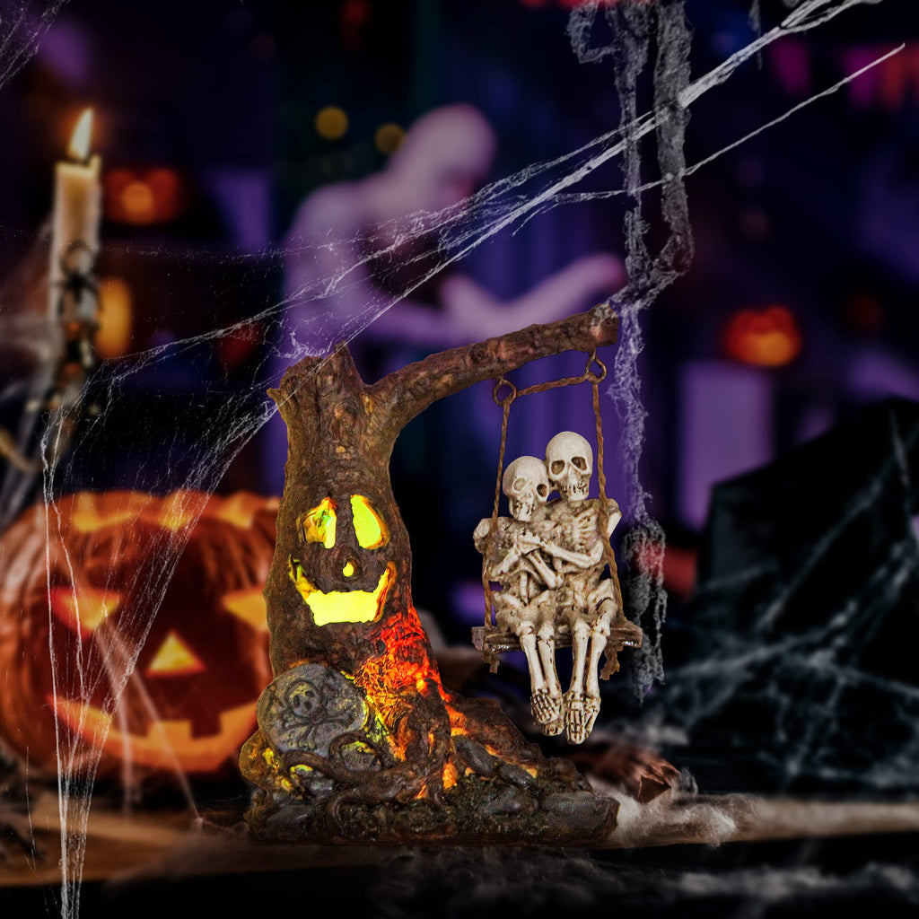 Halloween Skull Statue with Spooky LED Light for Home Indoor Decorations