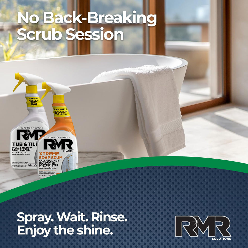 RMR Bathroom Breakthrough Bundle – Tub & Tile Cleaner + Xtreme Soap Scum Remover, 2-Step Deep Clean System for Shower, Tub, Tile, Grout, & Glass Buildup, Stains, & Grime, 2–32 Oz Bottles