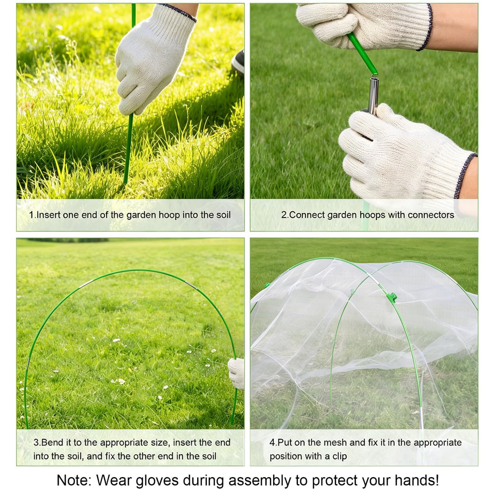 Saihisday Garden Netting Kit for Raised Beds, 10x30FT Ultra Garden Mesh Netting＆ 36Pcs 17 Inch Fiberglass Garden Hoops Row Cover Insect Netting Vegetables Fruits Flowers Protection from Insect Bird
