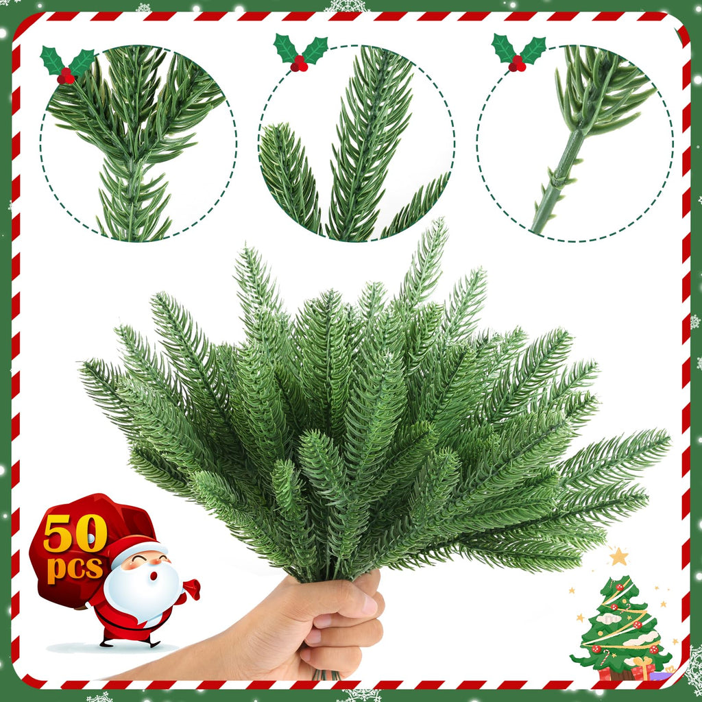 Hananona Artificial Pine Branches, 50 Pcs Christmas Greenery Stems