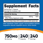 Nutricost Magnesium Oxide 750mg, 240 Capsules (3 Bottles)