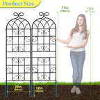 Lorenzo 2 Pcs 70 x 20 Inch Rustic Iron Garden Trellis for Climbing Plants Outdoor, Black Metal Arch Decoration Plant Supporting Perfect for Roses Flower Cucumbers Courtyards Lawns Clematis