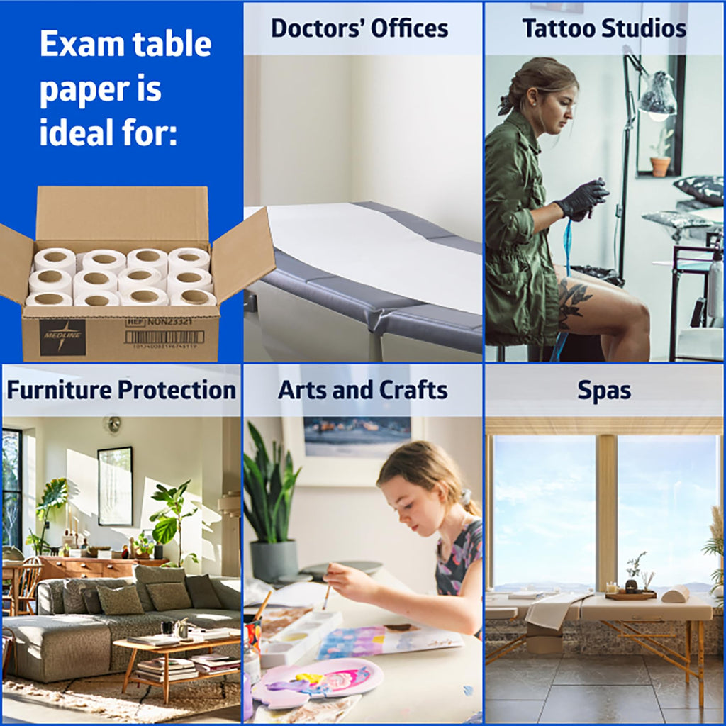 Medline Medical Exam White Crepe Table Paper, 20" x 125' and Durable for Healthcare Needs, Case of 12 Rolls